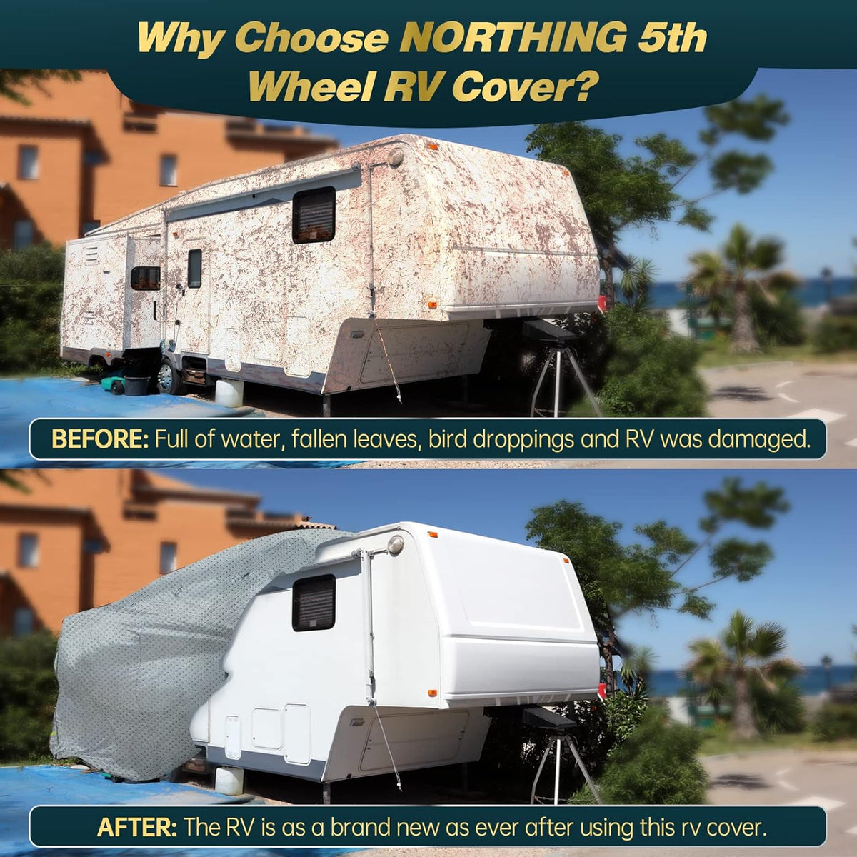 Waterproof Ripstop 5th Wheel RV Cover with Tire Covers F691
