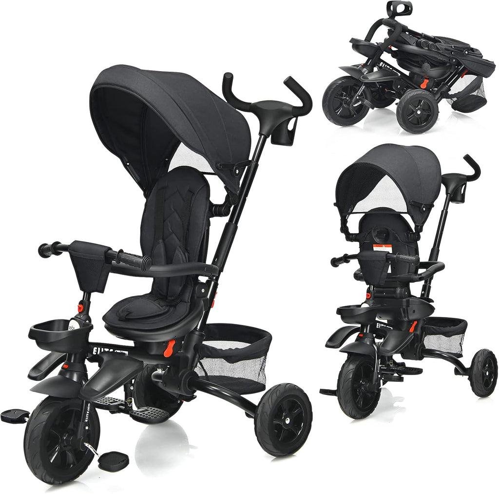 7-in-1 Kids Folding Tricycle with Canopy, Black+Blue K1574