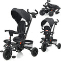7-in-1 Kids Folding Tricycle with Canopy, Black+Blue K1574