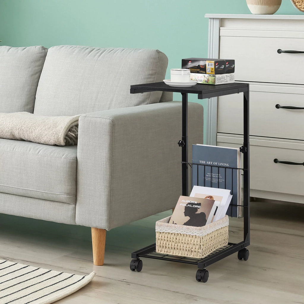 C Shaped Side Table with Wheels & Storage Shelves K25261