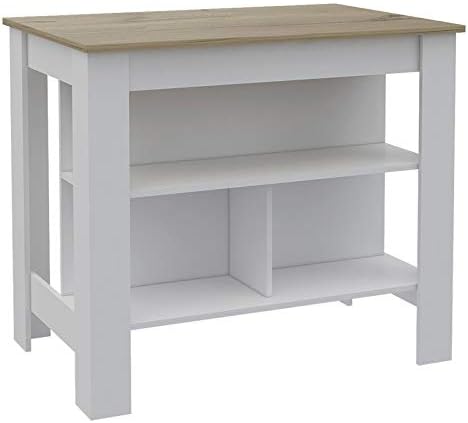 Kitchen Island with White Base and Light Oak Top H67868