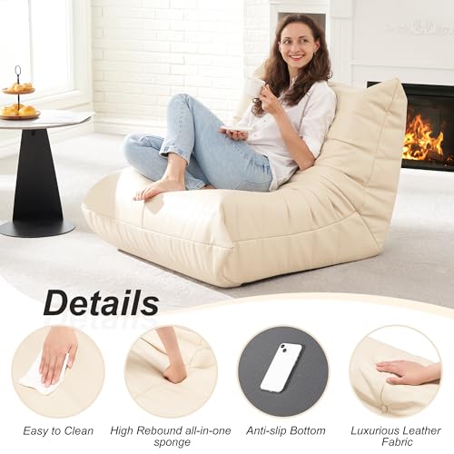 Brown Faux Leather Memory Foam Bean Bag Chair P8179