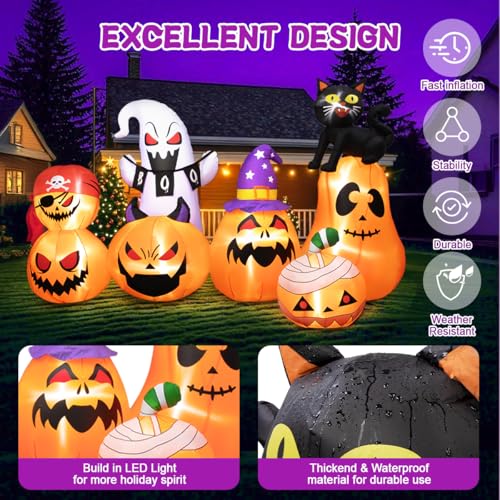 8Ft Long Inflatable Halloween Pumpkins with LED Light Y51741