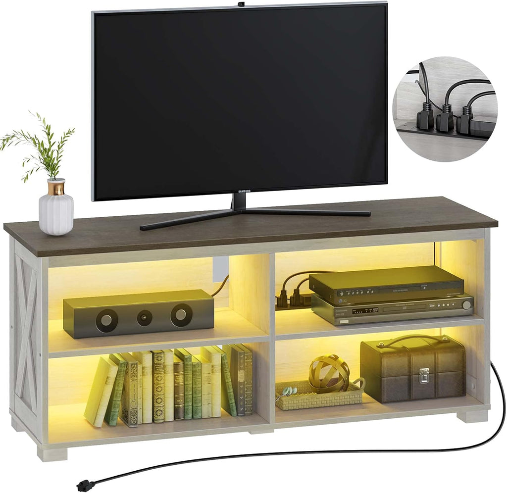 Rustic Brown TV Stand with Power Outlet & LED Lights P102