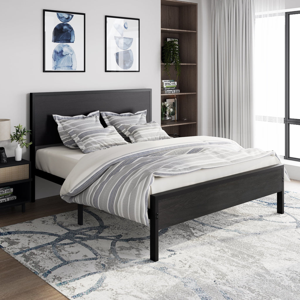 Full Size Heavy Duty Bed Frame with Black Oak Headboard X213