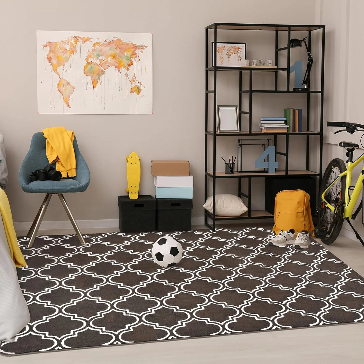 5'x7' Brown Geometric Fluffy Area Rug C6054