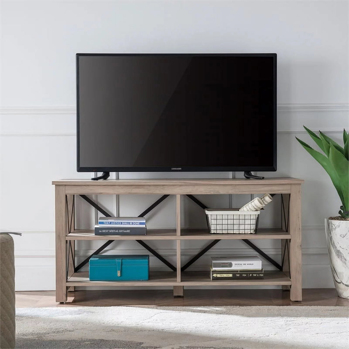 50" Wood Metal Open Back TV Stand Q3819