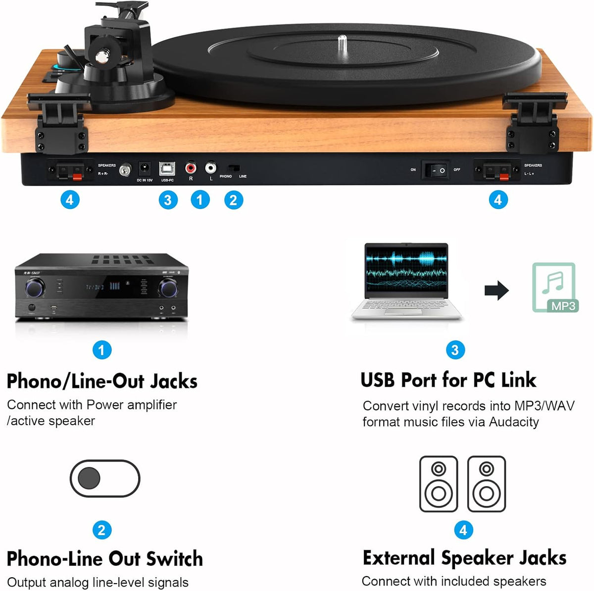 Bluetooth Record Player with Speakers O71987