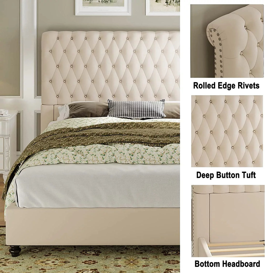 Queen Size Velvet Upholstered Sleigh Bed E976