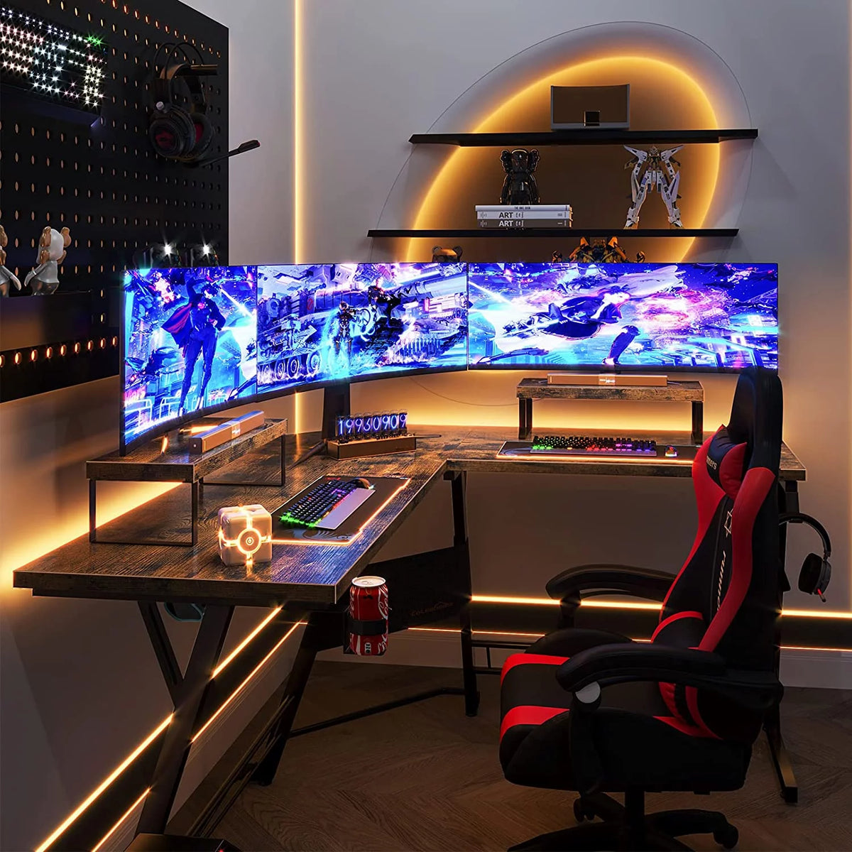 L Shaped Gaming Desk with 2 Monitor Stands A746