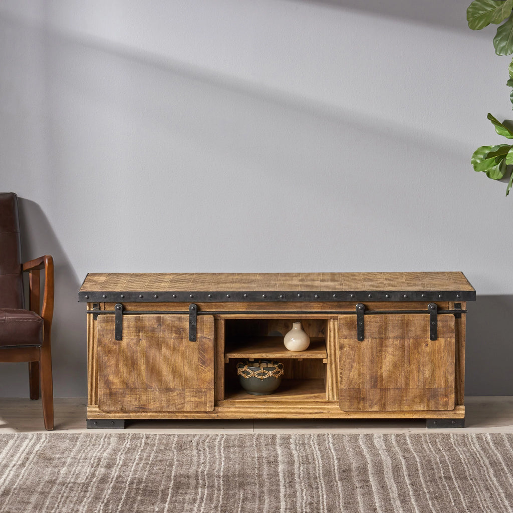 Natural and Black Mango Wood TV Stand Q5456