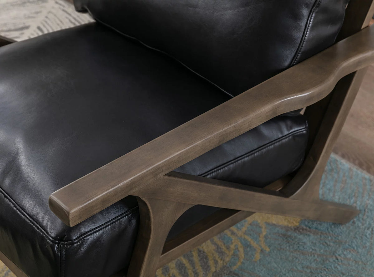 Black Faux Leather Accent Chair and Ottoman Set N71447