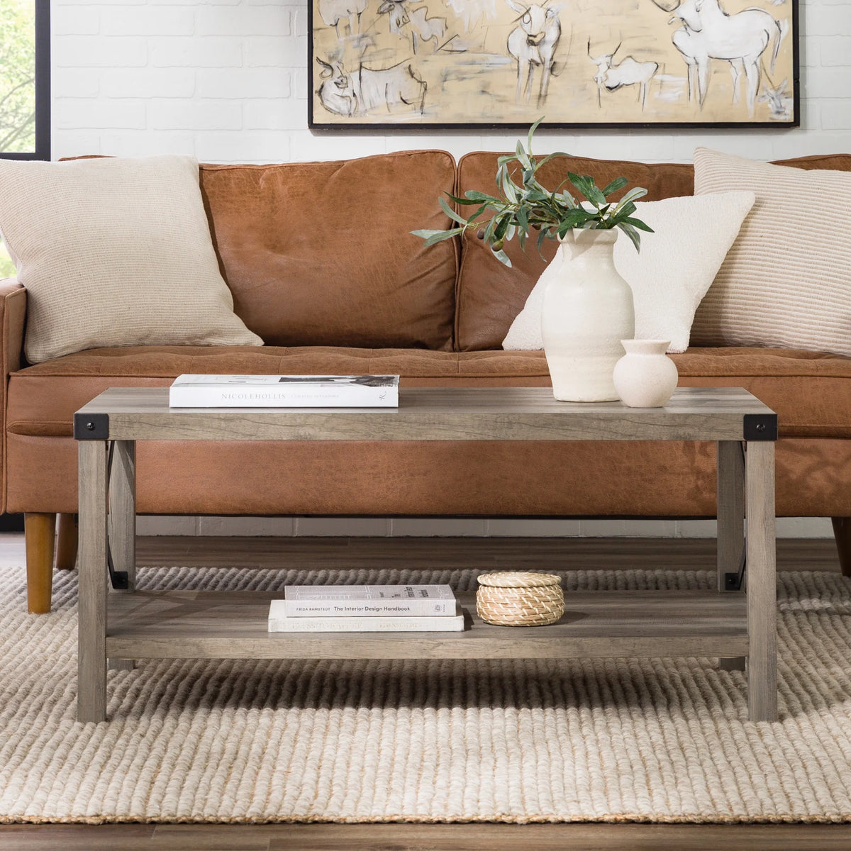 Gray Wash Metal X Coffee Table A50385