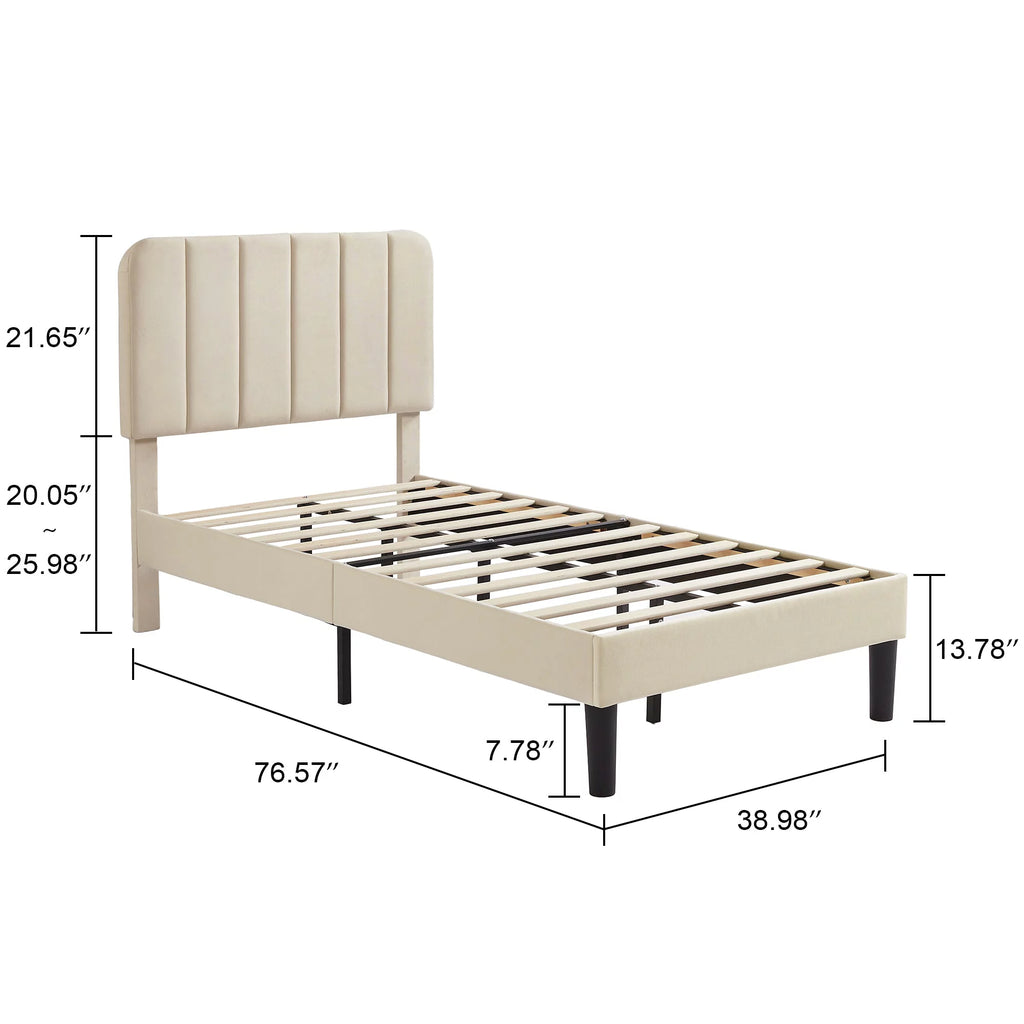 Twin Size Upholstered Platform Bed Frame with Adjustable Headboard V130533