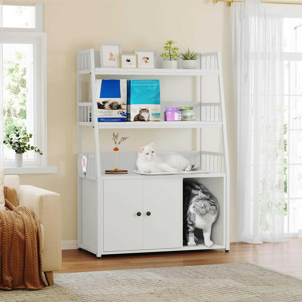 Large Wooden Cat Litter Box Enclosure with Storage Shelves E20913