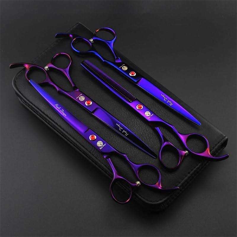 7.0 inch 4PCS Pet Grooming Scissors Kit Steel Straight Curved Thinning Blade N145