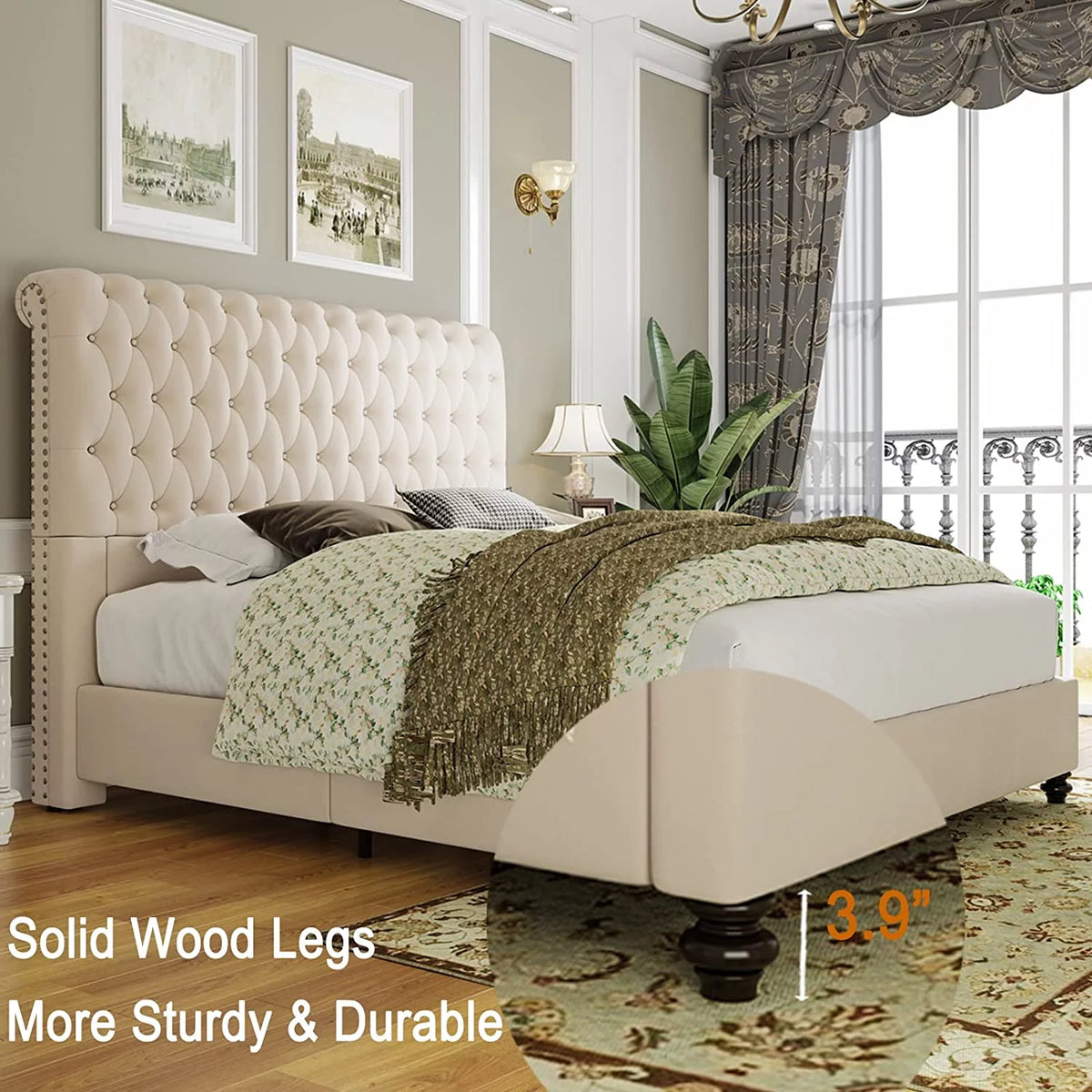 Queen Size Velvet Upholstered Sleigh Bed E976