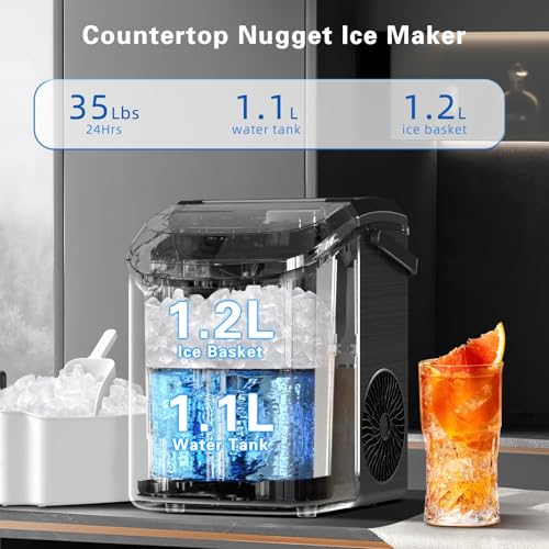 Countertop Nugget Ice Maker with Soft Chewable Pellet Ice, Self-Cleaning, Black X199