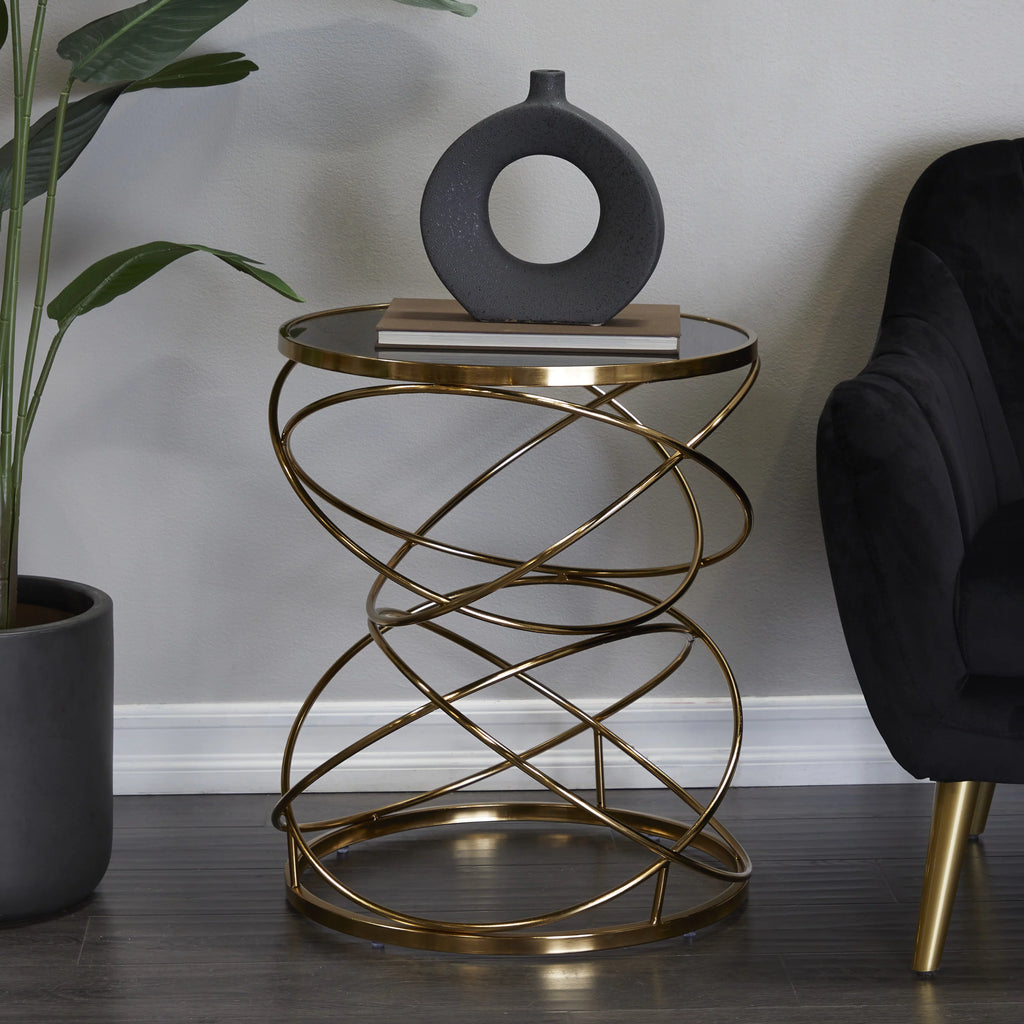20" x 24" Black Marble Accent Table with Spiral Base J98802
