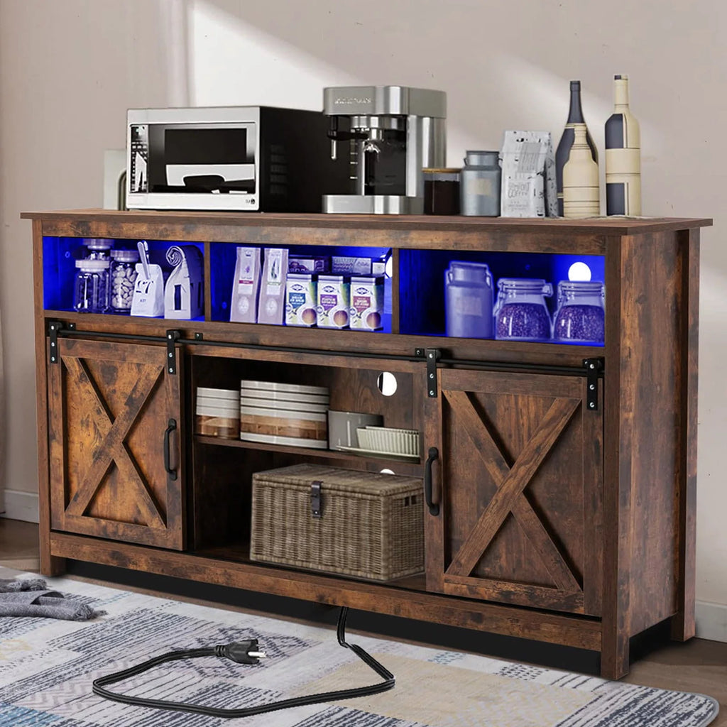 4 Layer Brown Coffee Bar Cabinet with Power Outlet C2084