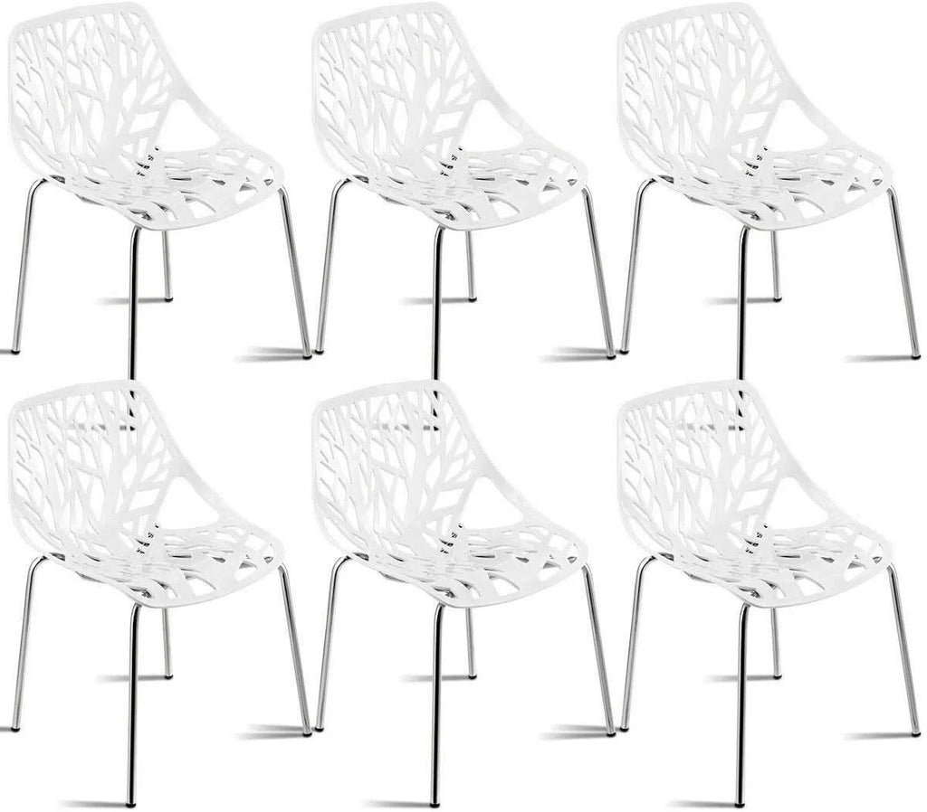 Set of 6 White Stackable Dining Chairs Q4969