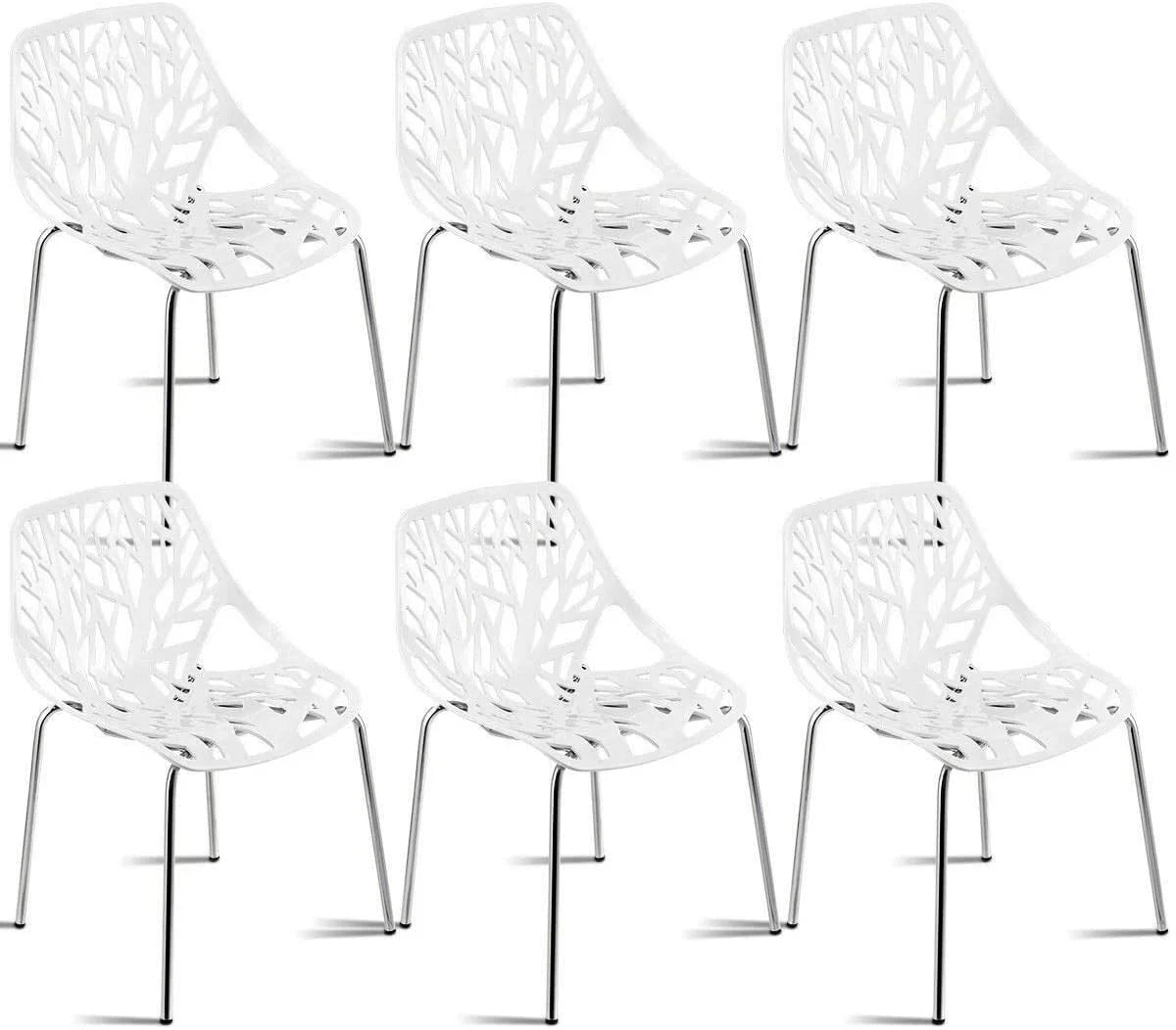 Set of 6 White Stackable Dining Chairs Q4969