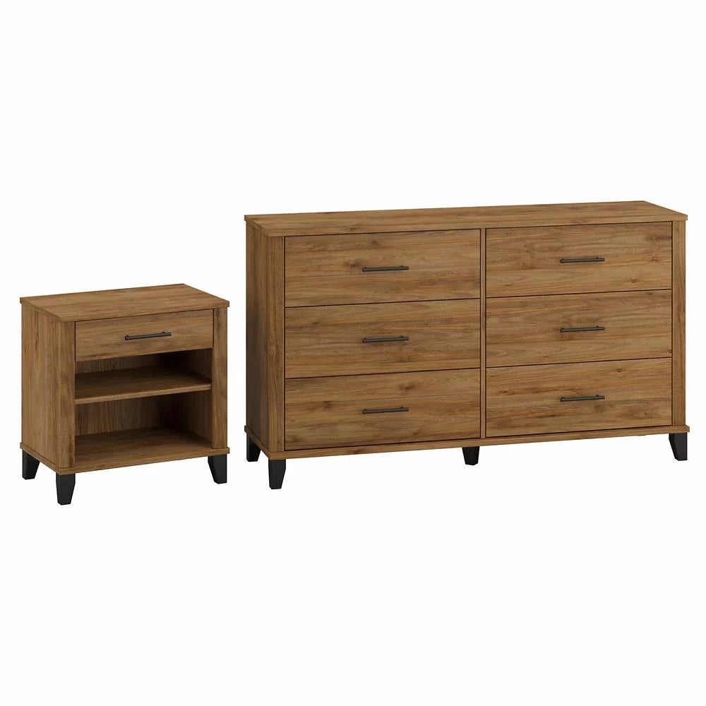 6 Drawer Dresser and Nightstand Set in Walnut Y49185