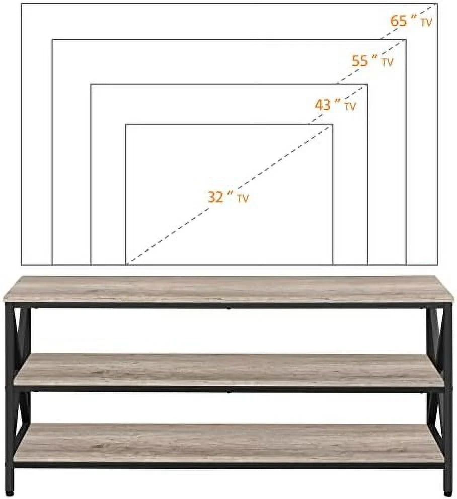 Industrial TV Stand with 3 Tier Shelves Metal Frame Rustic Brown Q950