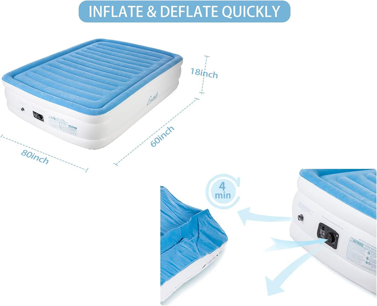 Electric Air Mattress with Internal Pump, Plush Inflatable Bed Queen O391642