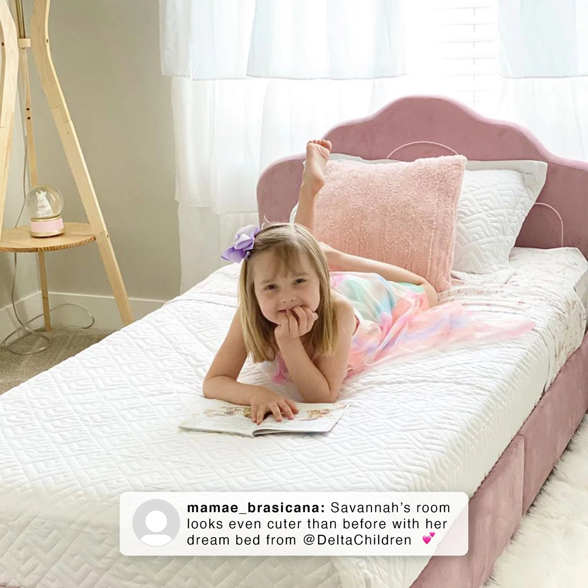 Upholstered Twin Bed Rose Pink H3364