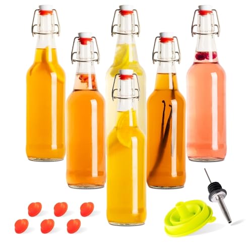 Swing Top Glass Bottles 16 oz 6 Set with Funnel H8015