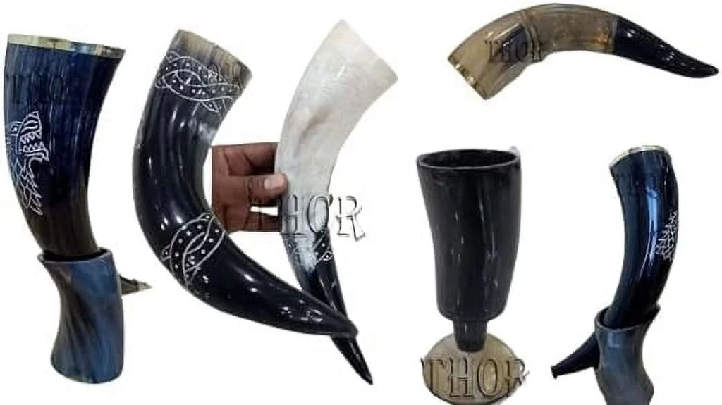 Handmade Natural Viking Drinking Horn Mug with Brass Trim Set of 6 F524704