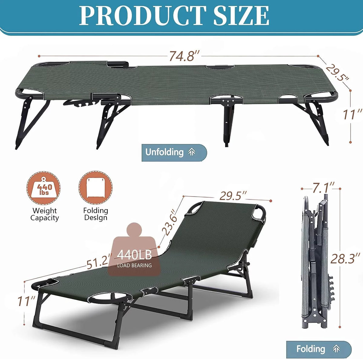 Folding Bed Cot with 2 Sided Mattress S406857
