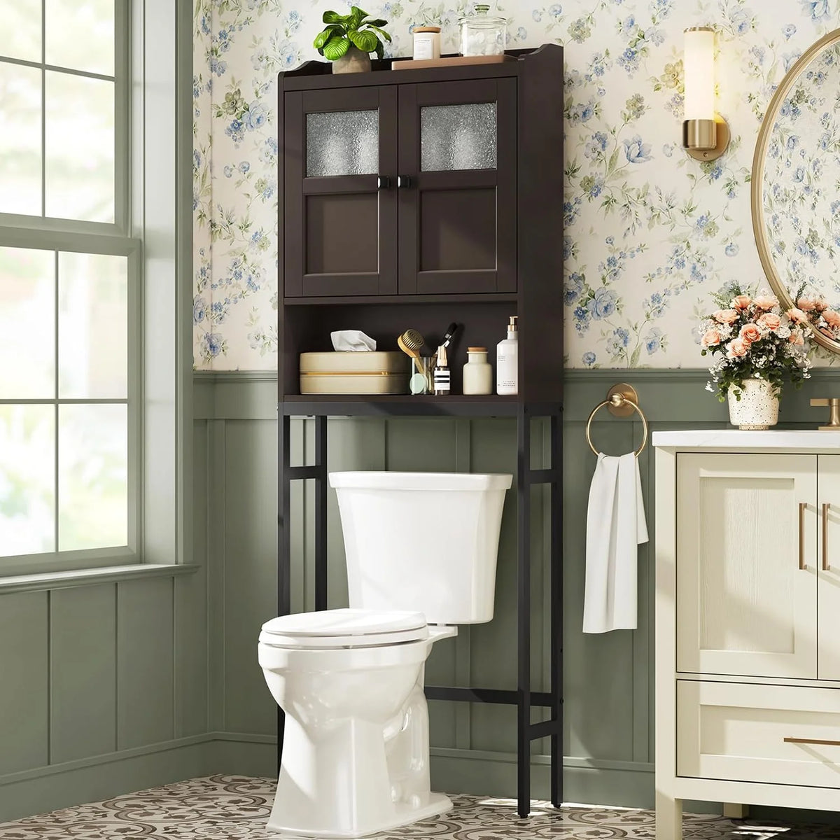 Over The Toilet Storage Cabinet with 2 Doors and Adjustable Shelf K904544
