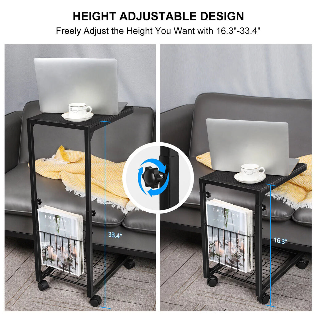 C Shaped Side Table with Wheels & Storage Shelves K25261