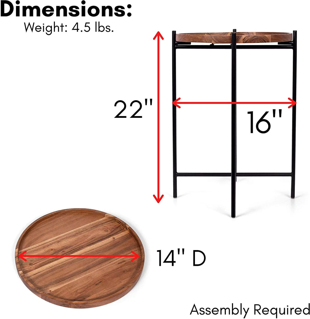 Folding Side Table with Removable Wood Tray E91353