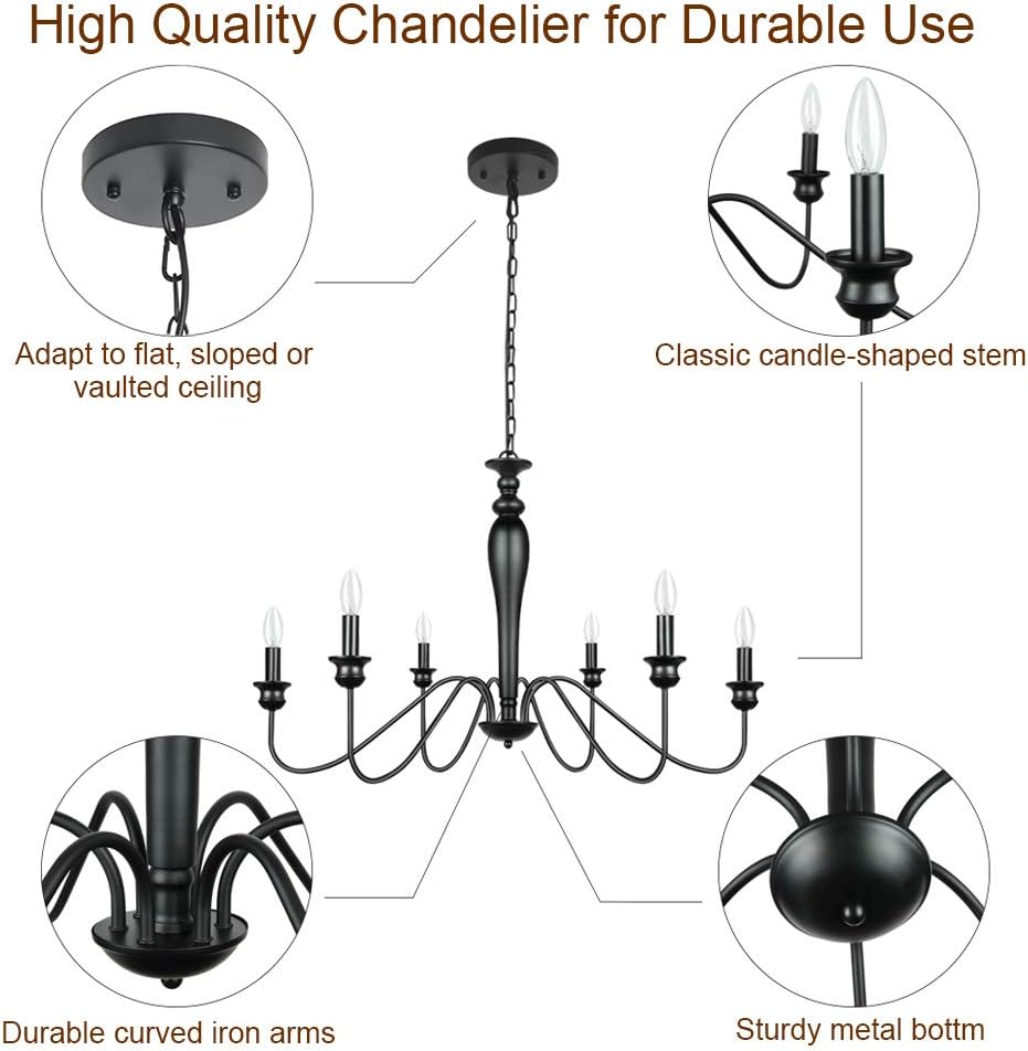 6-Light Black Iron Candle Chandelier E798
