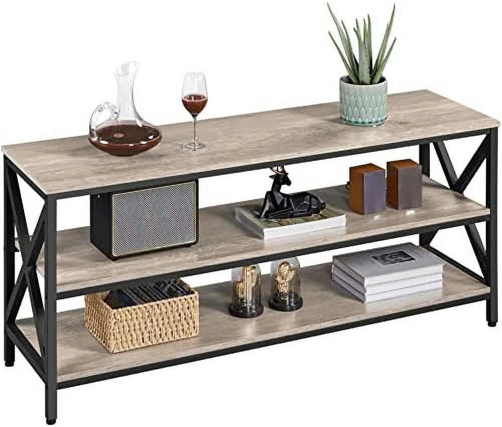 Industrial TV Stand with 3 Tier Shelves Metal Frame Rustic Brown Q950