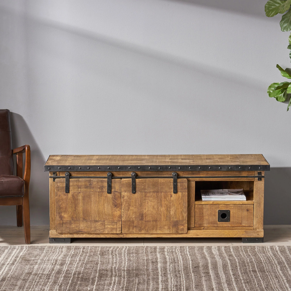 Natural and Black Mango Wood TV Stand Q5456