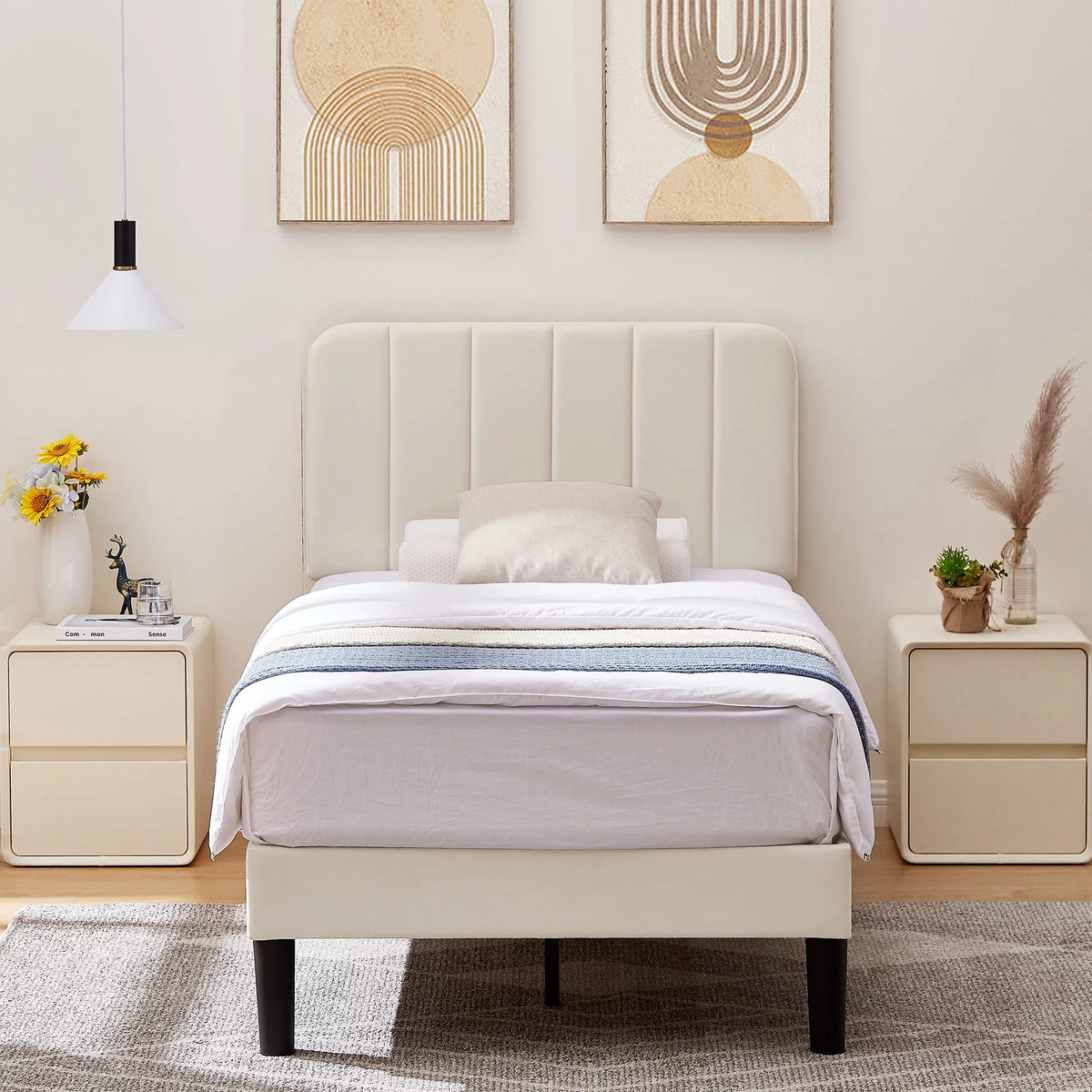 Twin Size Upholstered Platform Bed Frame with Adjustable Headboard V130533