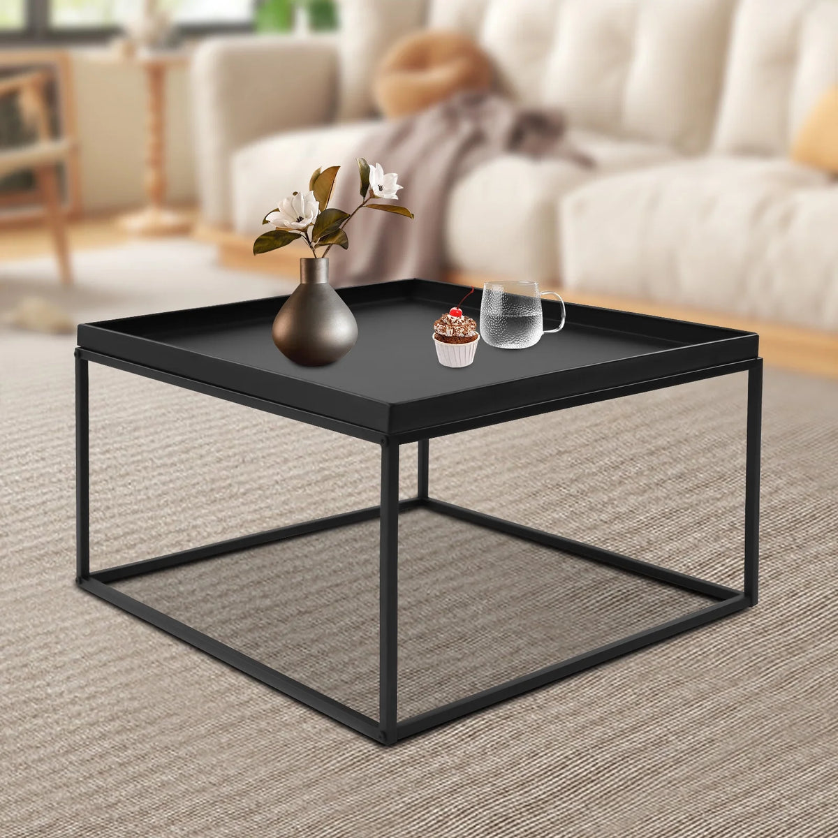 23x23x14 Inch Metal Square Coffee Table Black B723
