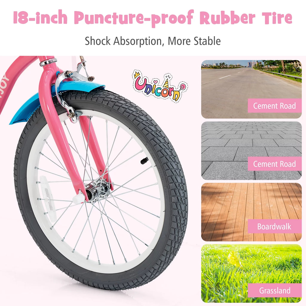 18 Inches Kids Bicycle with Training Wheels and Basket C24776