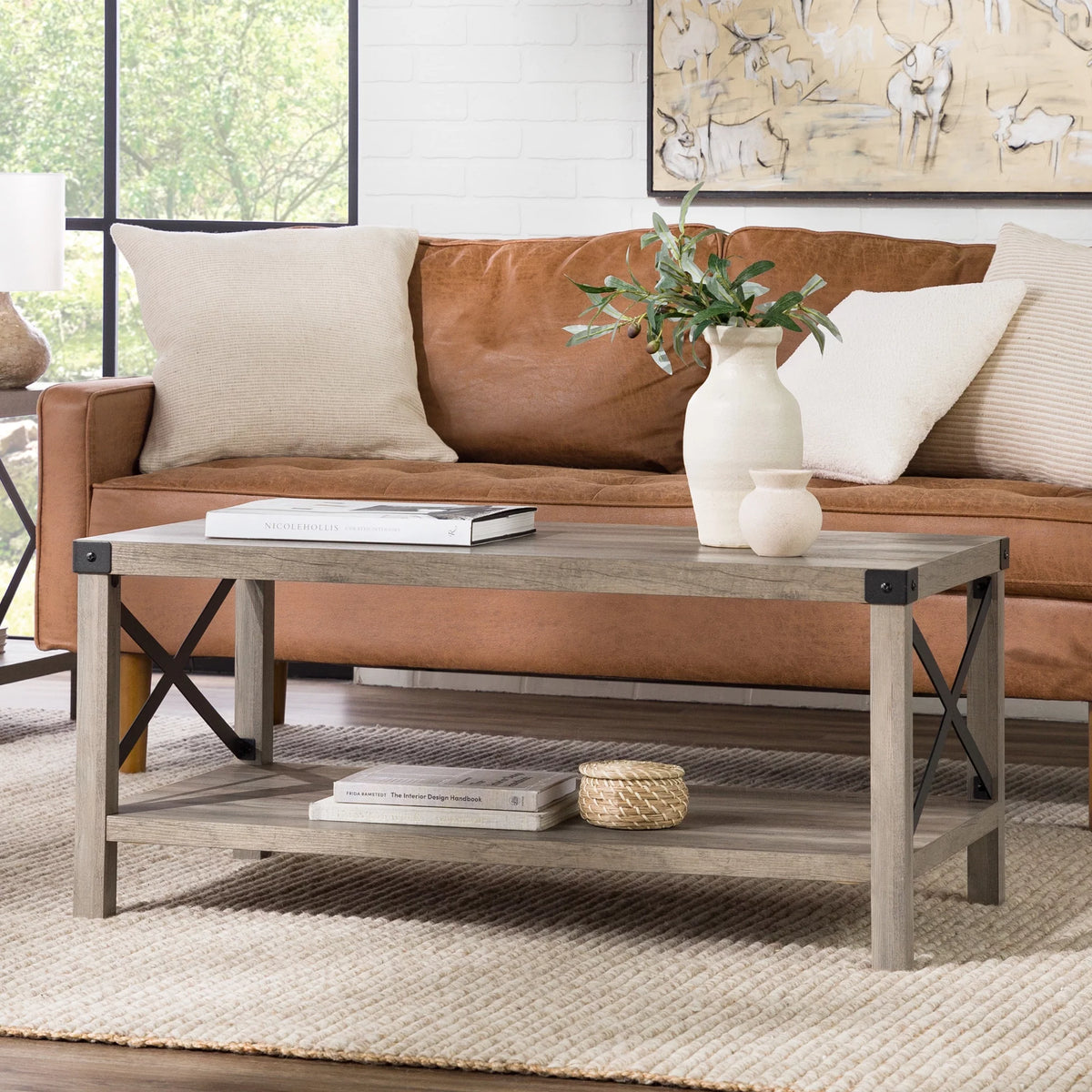 Gray Wash Metal X Coffee Table A50385