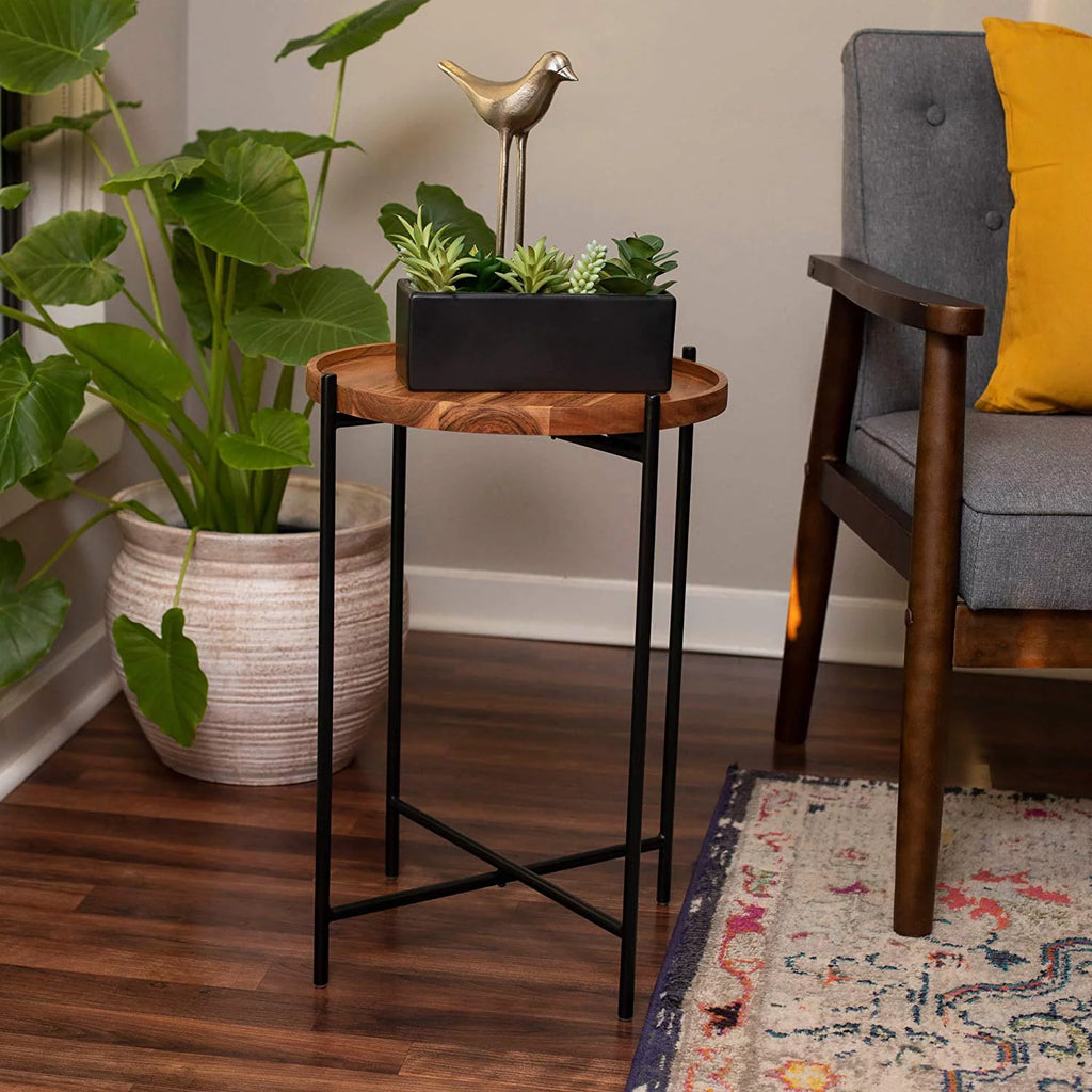 Folding Side Table with Removable Wood Tray E91353