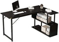 L Shaped Desk 47 Inches Computer Desk with 2 Tier Shelves Black H9381