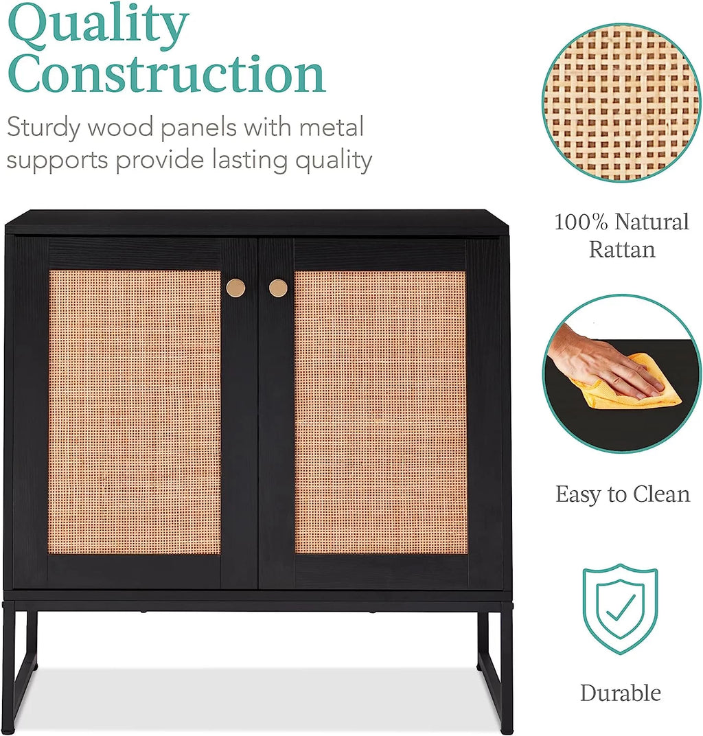 White 2-Door Rattan Storage Cabinet V8924