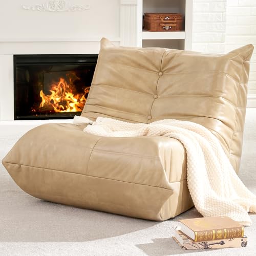 Brown Faux Leather Memory Foam Bean Bag Chair P8179