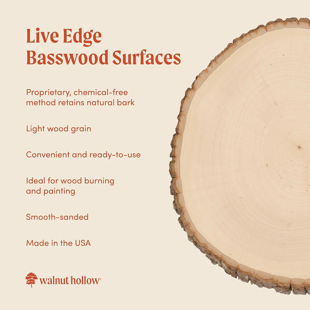 Basswood Round Live Edge Wood Pack of 1 E4322