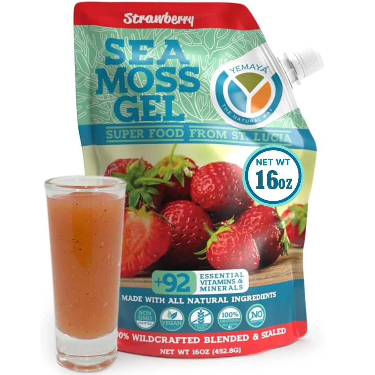 Organic Sea Moss Gel 16 Ounces Strawberry F257