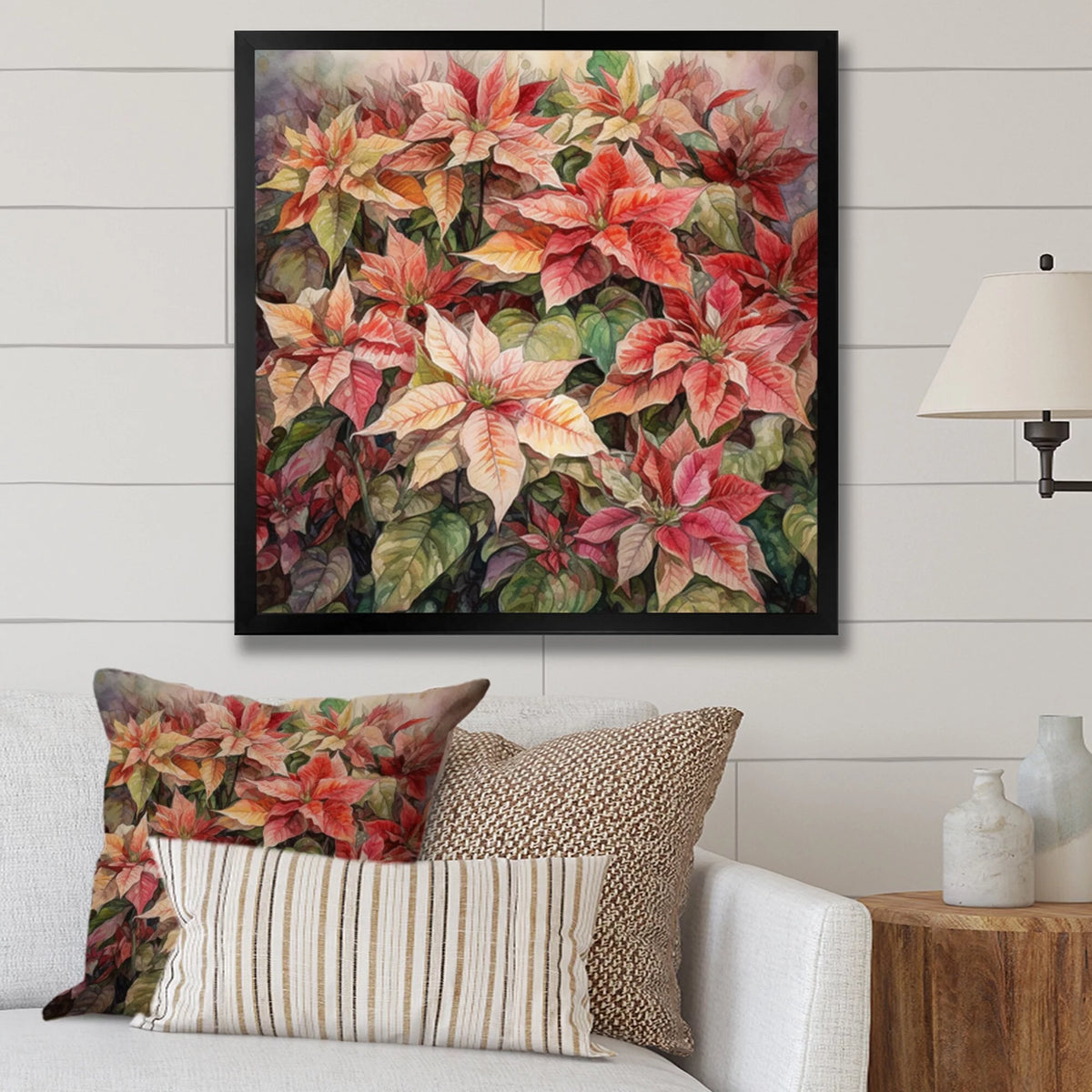 Red Poinsettia Framed Floral Wall Decor 30 in. x 30 in. D292